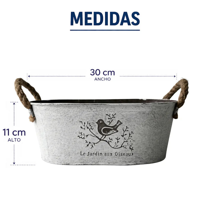 Set 2 Macetero Metalico Blanco Ovalado Decorativo Con Asas M