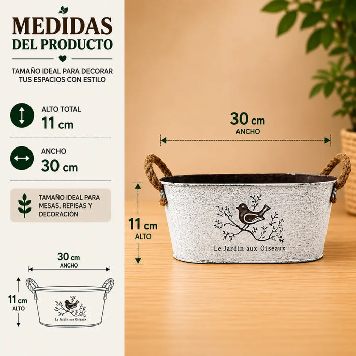 Set 2 Macetero Metalico Blanco Ovalado Decorativo Con Asas M
