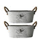Set 2 Macetero Metalico Blanco Ovalado Decorativo Con Asas S