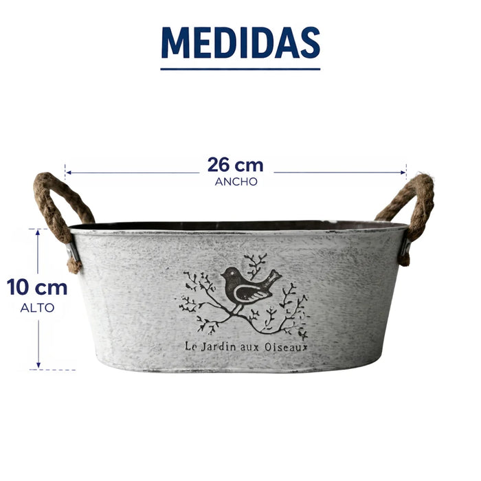 Set 2 Macetero Metalico Blanco Ovalado Decorativo Con Asas S