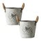 Set 2 Macetero Metalico Blanco Redondo Decorativo Con Asas
