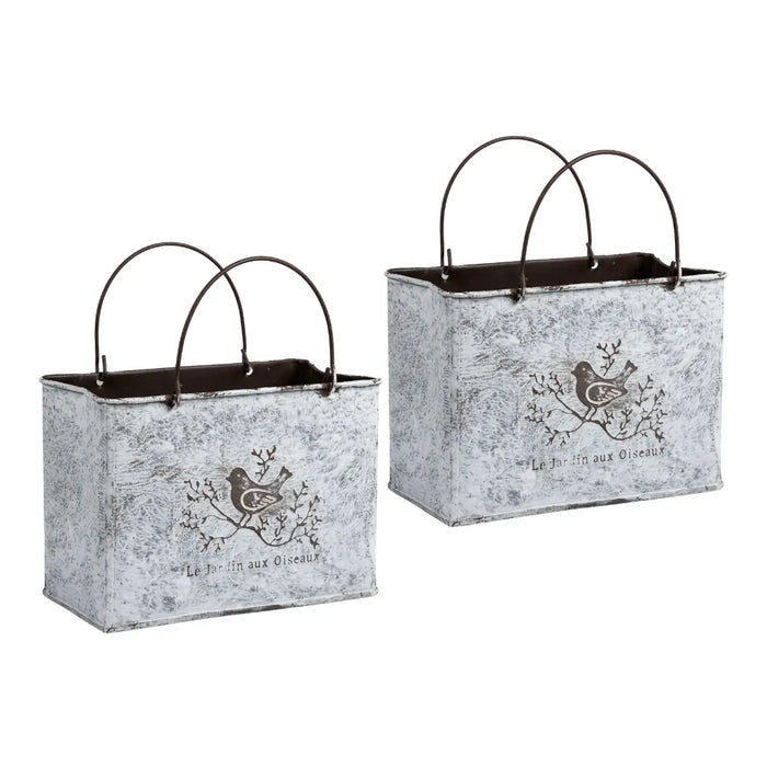 Set 2 Macetero Metalico Decorativo Con Asas Florero Cartera