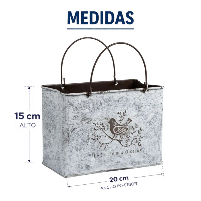 Set 2 Macetero Metalico Decorativo Con Asas Florero Cartera