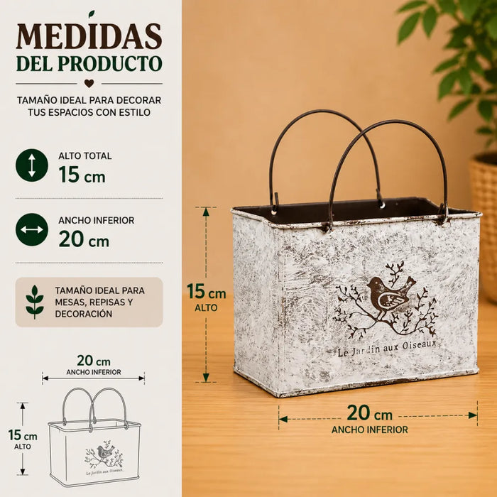 Set 2 Macetero Metalico Decorativo Con Asas Florero Cartera