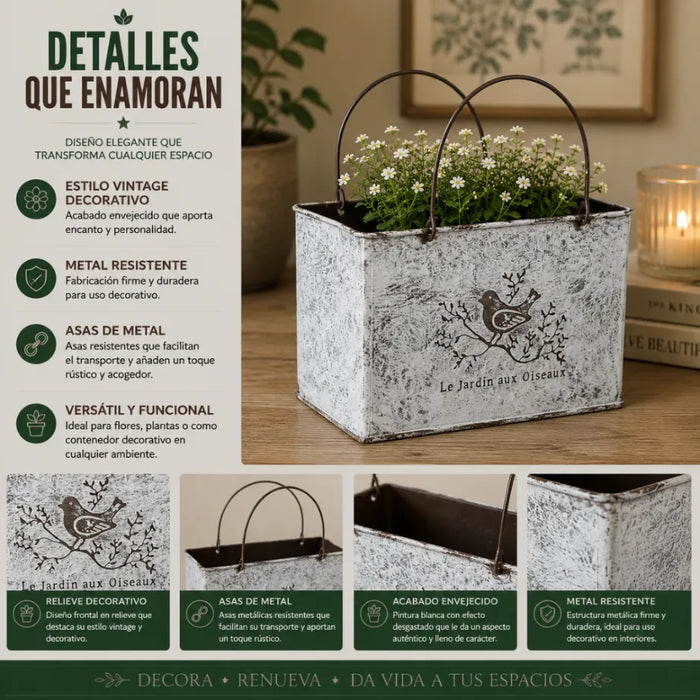 Set 2 Macetero Metalico Decorativo Con Asas Florero Cartera