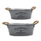 Set 2 Macetero Metalico Gris Ovalado Decorativo Con Asas