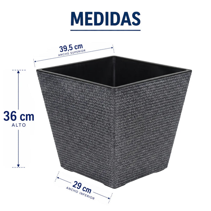 Set 2 Macetero Plastico Bajo Premium Base Cuadrada Conica L