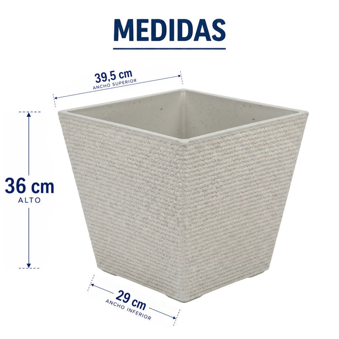 Set 2 Macetero Plastico Bajo Premium Base Cuadrada Conica L