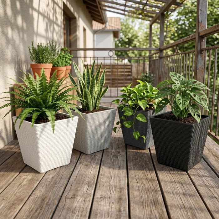 Set 2 Macetero Plastico Bajo Premium Base Cuadrada Conica L