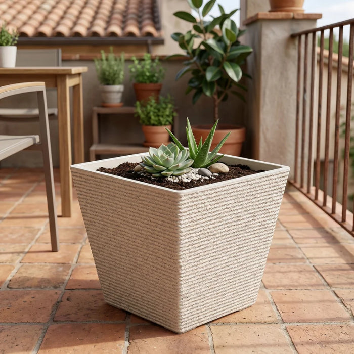 Set 2 Macetero Plastico Bajo Premium Base Cuadrada Conica L