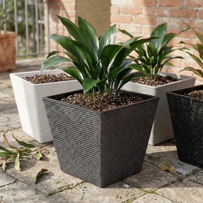 Set 2 Macetero Plastico Bajo Premium Base Cuadrada Conica L