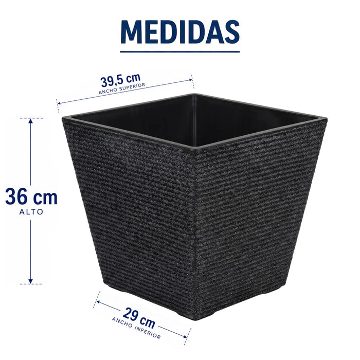 Set 2 Macetero Plastico Bajo Premium Base Cuadrada Conica L