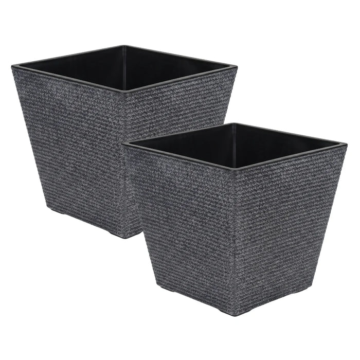 Set 2 Macetero Plastico Bajo Premium Base Cuadrada Conica M