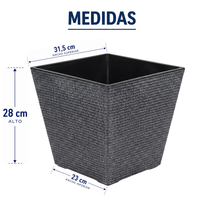 Set 2 Macetero Plastico Bajo Premium Base Cuadrada Conica M