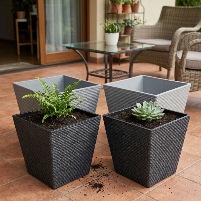 Set 2 Macetero Plastico Bajo Premium Base Cuadrada Conica M