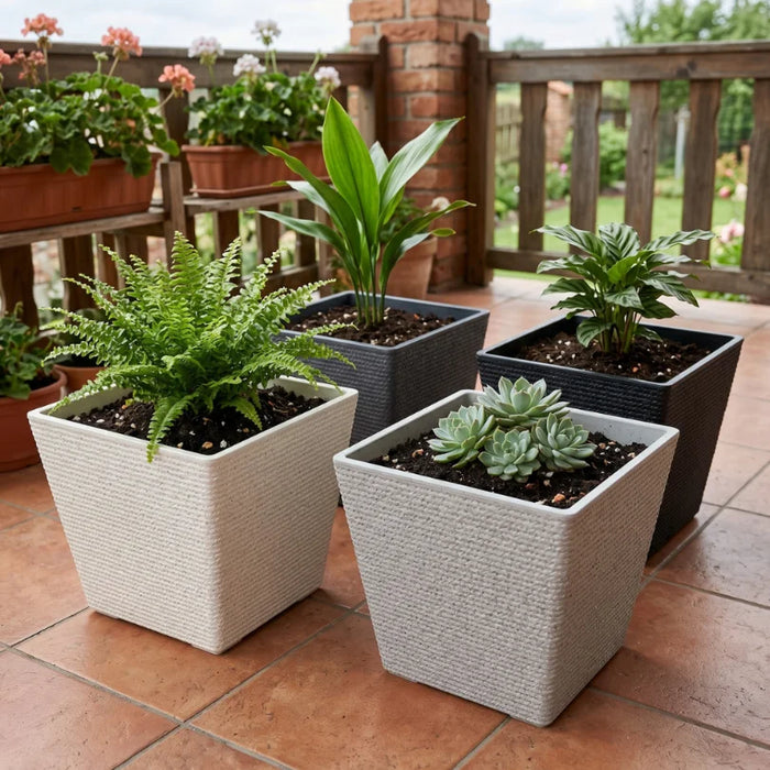 Set 2 Macetero Plastico Bajo Premium Base Cuadrada Conica M