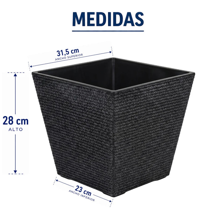 Set 2 Macetero Plastico Bajo Premium Base Cuadrada Conica M