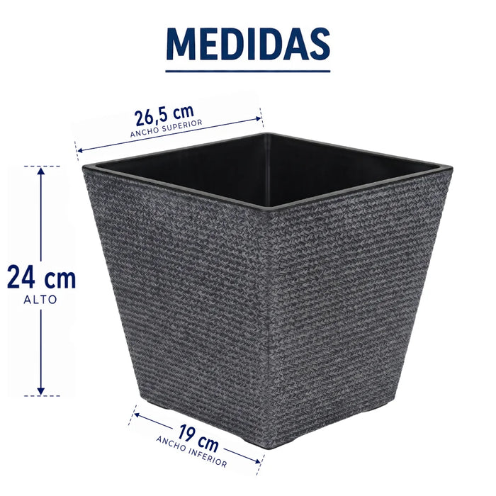 Set 2 Macetero Plastico Bajo Premium Base Cuadrada Conica S