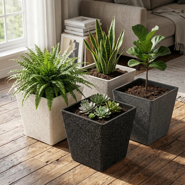 Set 2 Macetero Plastico Bajo Premium Base Cuadrada Conica S