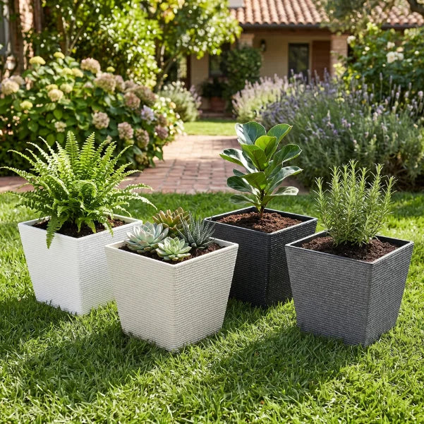 Set 2 Macetero Plastico Bajo Premium Base Cuadrada Conica S