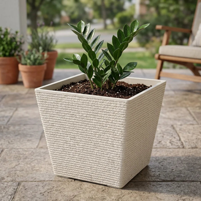 Set 2 Macetero Plastico Bajo Premium Base Cuadrada Conica S