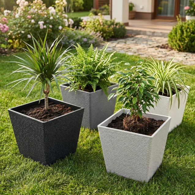 Set 2 Macetero Plastico Bajo Premium Base Cuadrada Conica S