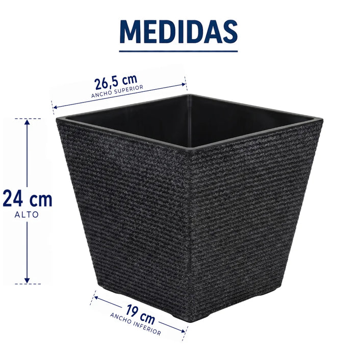 Set 2 Macetero Plastico Bajo Premium Base Cuadrada Conica S