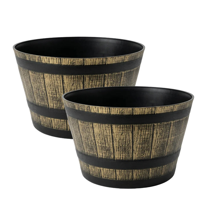 Set 2 Macetero Plastico Diseño Efecto Barril Maceta L