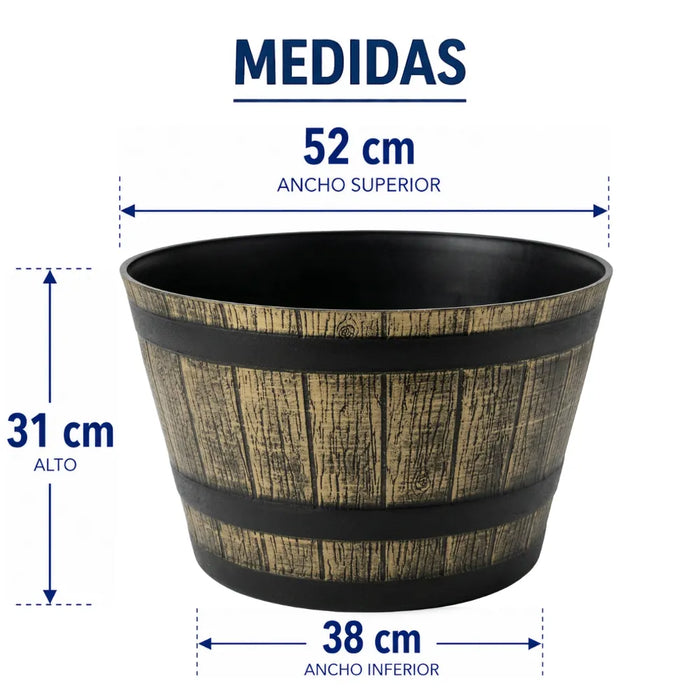 Set 2 Macetero Plastico Diseño Efecto Barril Maceta XL