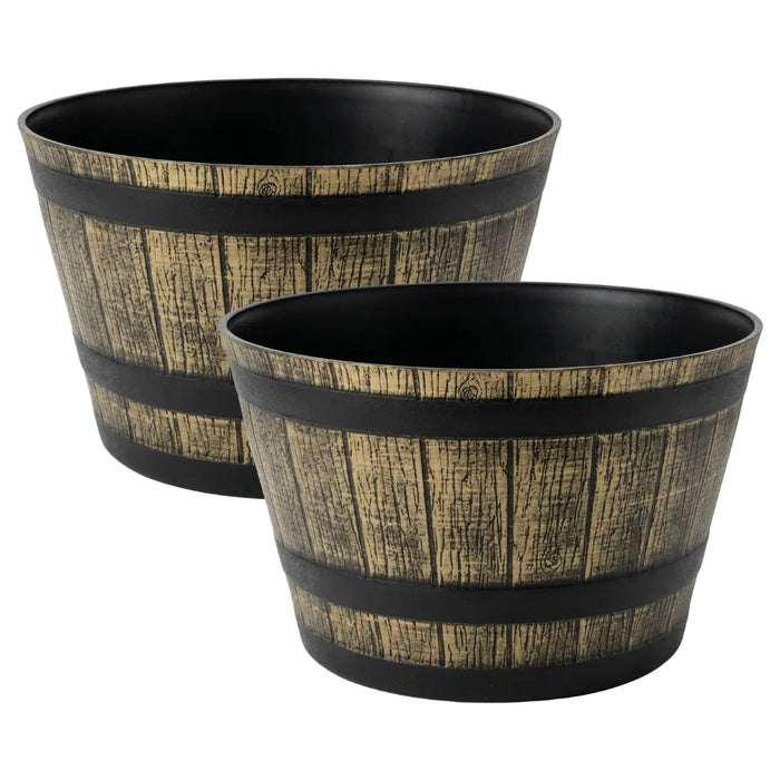 Set 2 Macetero Plastico Diseño Efecto Barril Maceta XL