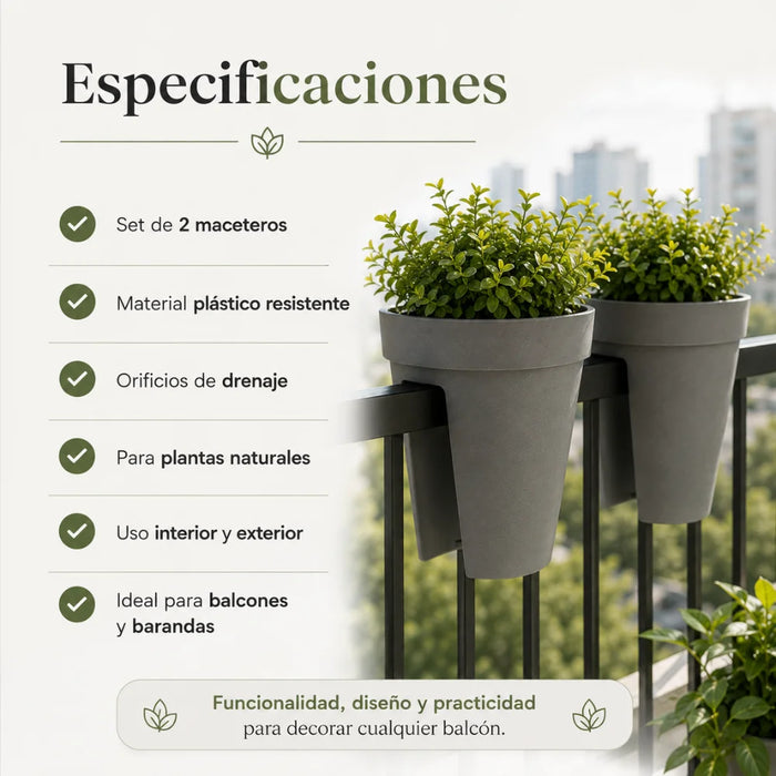 Set 2 Maceteros Colgantes Para Balcon Terraza Jardin Plastico