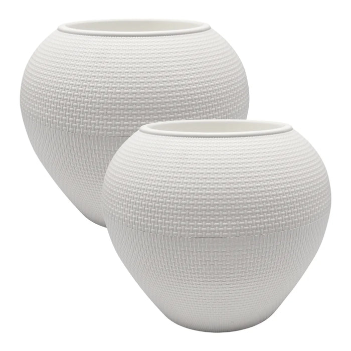 Set 2 Maceteros Plastico Redondo Ovalado Moderno Textura L