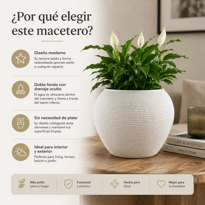 Set 2 Maceteros Plastico Redondo Ovalado Moderno Textura L