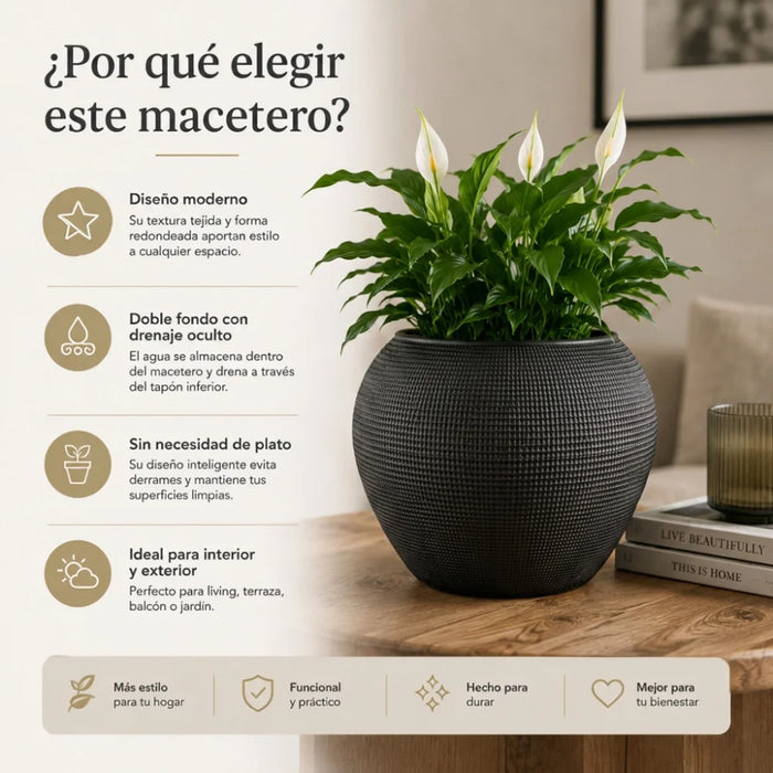Set 2 Maceteros Plastico Redondo Ovalado Moderno Textura L