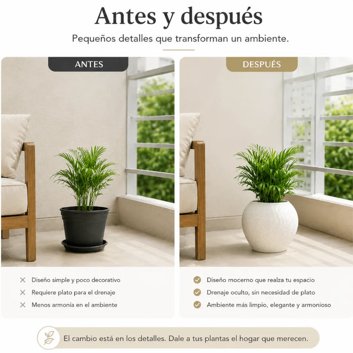 Set 2 Maceteros Plastico Redondo Ovalado Moderno Textura L