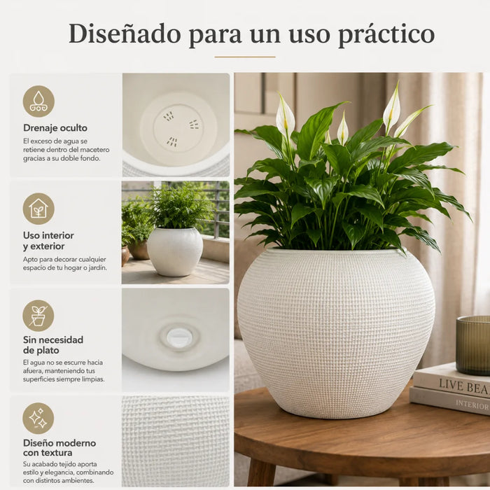Set 2 Maceteros Plastico Redondo Ovalado Moderno Textura L