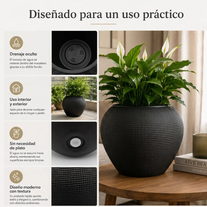 Set 2 Maceteros Plastico Redondo Ovalado Moderno Textura L