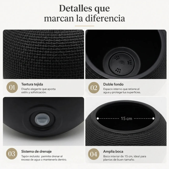 Set 2 Maceteros Plastico Redondo Ovalado Moderno Textura L