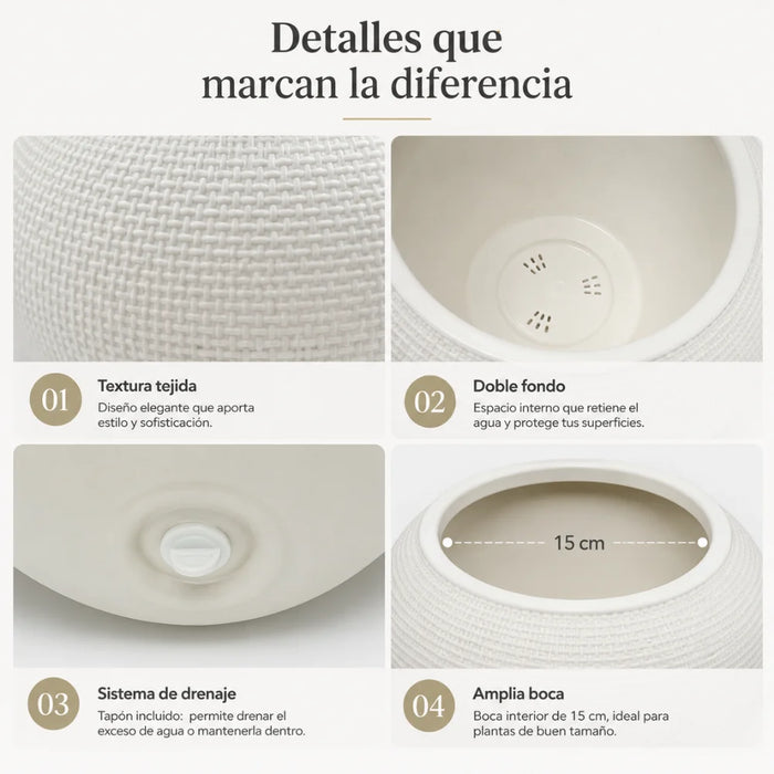 Set 2 Maceteros Plastico Redondo Ovalado Moderno Textura L