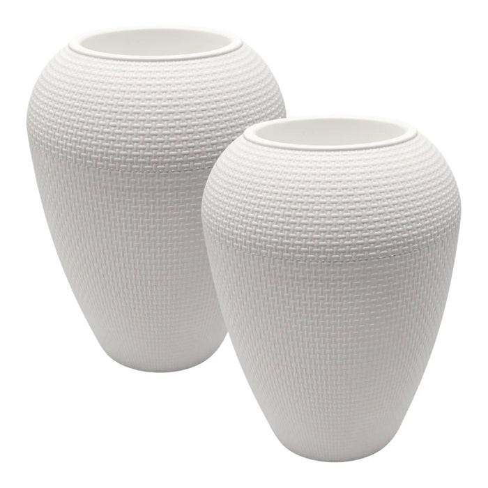Set 2 Maceteros Plastico Redondo Ovalado Moderno Textura M