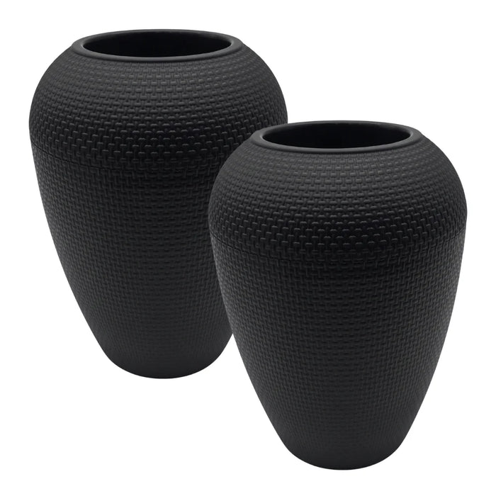 Set 2 Maceteros Plastico Redondo Ovalado Moderno Textura M