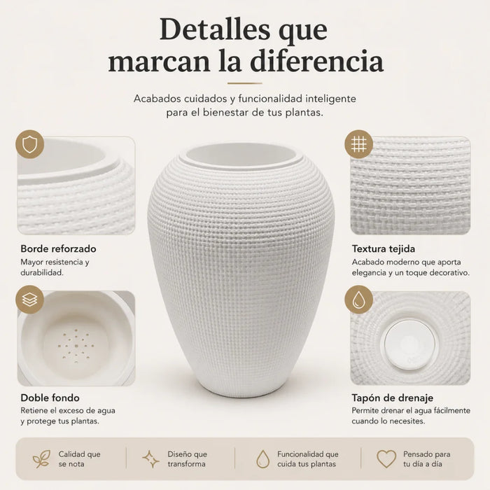 Set 2 Maceteros Plastico Redondo Ovalado Moderno Textura M