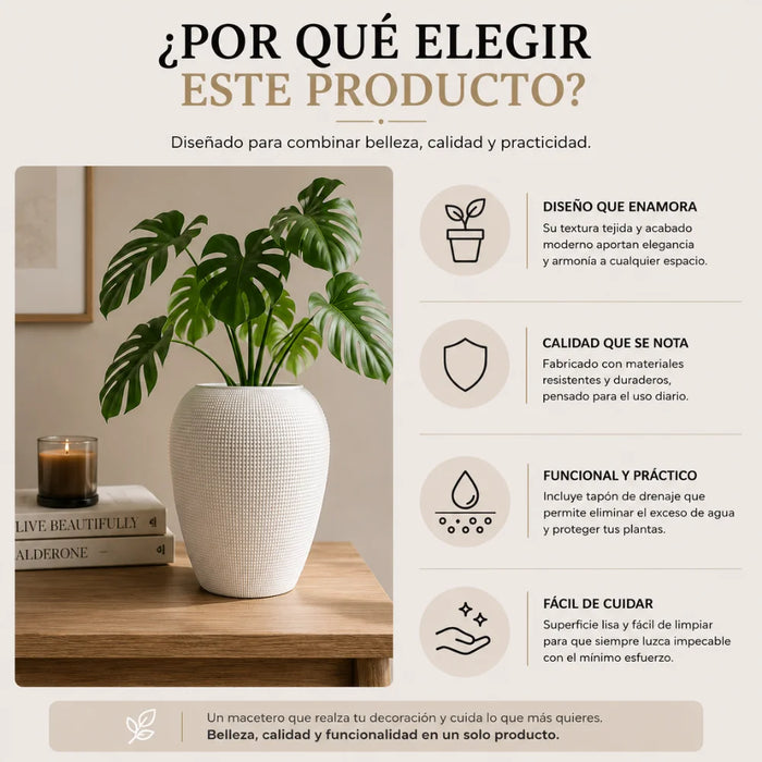Set 2 Maceteros Plastico Redondo Ovalado Moderno Textura M