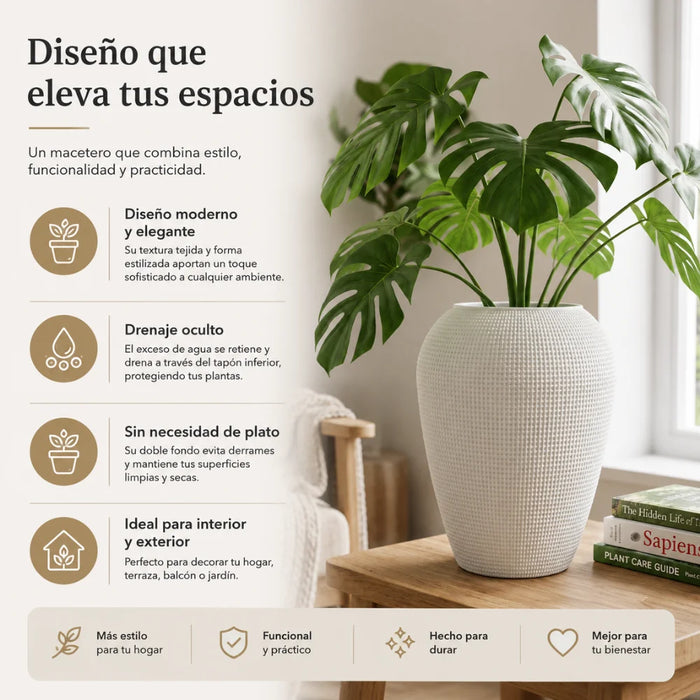 Set 2 Maceteros Plastico Redondo Ovalado Moderno Textura M