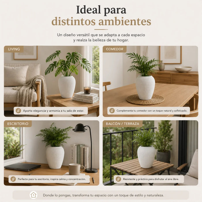 Set 2 Maceteros Plastico Redondo Ovalado Moderno Textura M