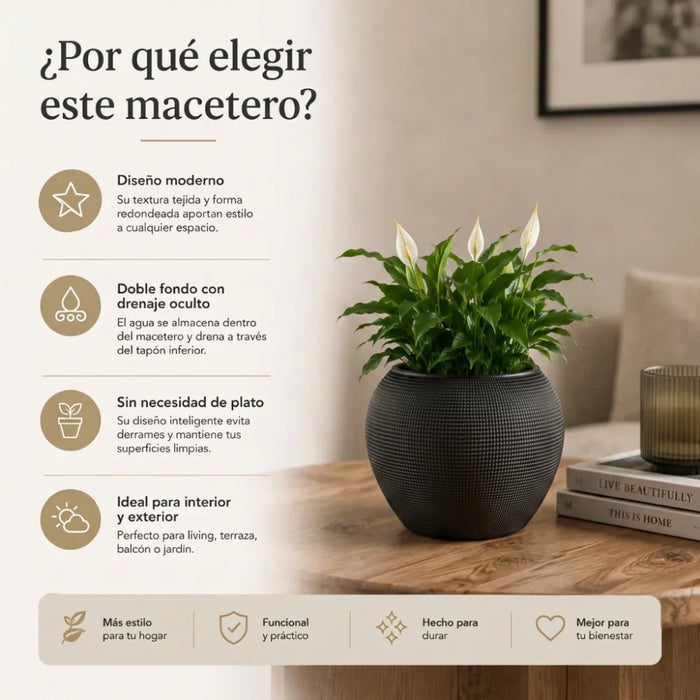 Set 2 Maceteros Plastico Redondo Ovalado Moderno Textura S