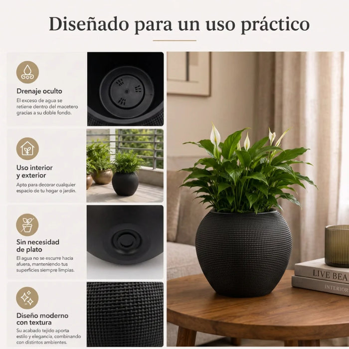 Set 2 Maceteros Plastico Redondo Ovalado Moderno Textura S