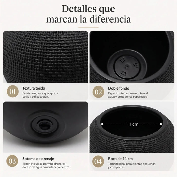 Set 2 Maceteros Plastico Redondo Ovalado Moderno Textura S