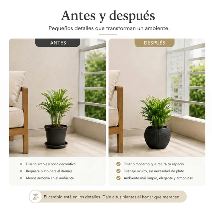 Set 2 Maceteros Plastico Redondo Ovalado Moderno Textura S