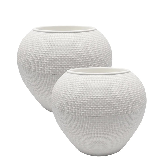 Set 2 Maceteros Plastico Redondo Ovalado Moderno Textura S